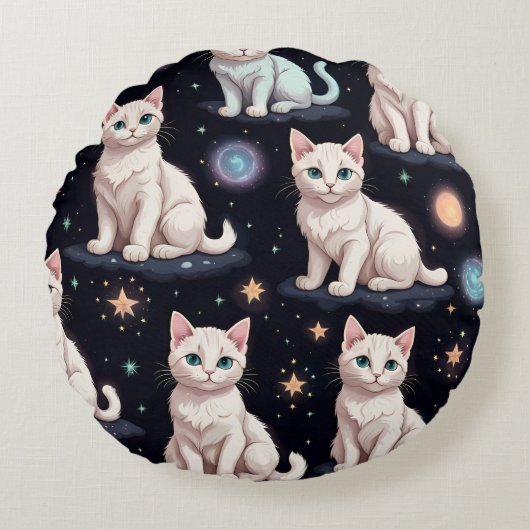 かわいい猫のパターン ラウンドクッション (正面)