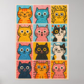 かわいい猫のパネルコラージュ壁アートポスター印刷 ポスター (正面)