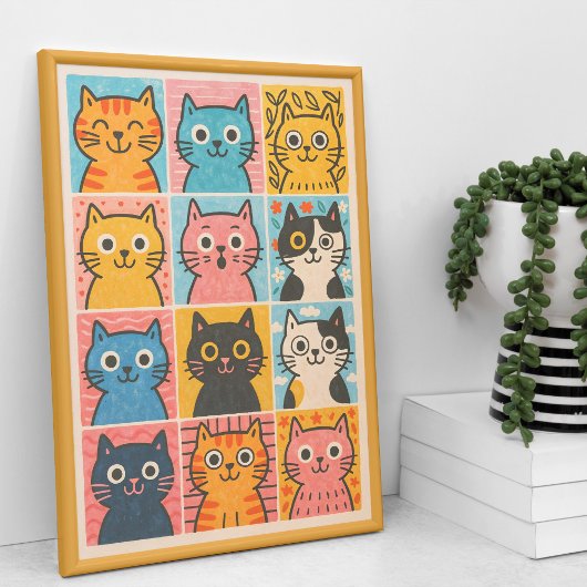 かわいい猫のパネルコラージュ壁アートポスター印刷 ポスター