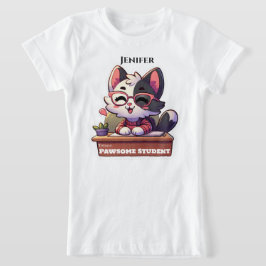 かわいい猫のパロディ文句でバックトゥスクール Tシャツ