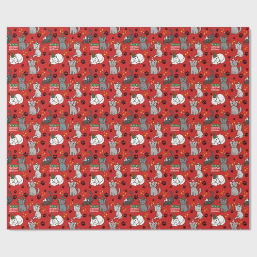 かわいい猫のパーソナライズされたクリスマス ラッピングペーパー (フラット)