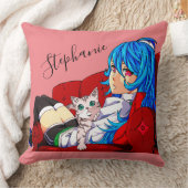 かわいい猫のパーソナライズされた女の子 クッション (ブランケット)