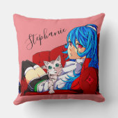 かわいい猫のパーソナライズされた女の子 クッション (裏面)