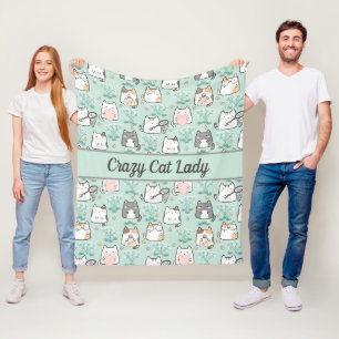 かわいい猫のパーソナライズグリーン グレー ピンク フリースブランケット