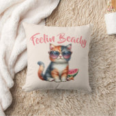 かわいい猫のビーチ気分 クッション (ブランケット)