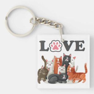 かわいい猫のピエロイラストレーションとLOVE写真 キーホルダー