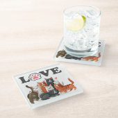 かわいい猫のピエロイラストレーションとLOVE ガラスコースター (アングル)