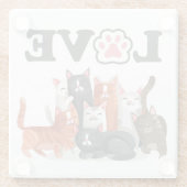 かわいい猫のピエロイラストレーションとLOVE ガラスコースター (裏面)