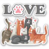 かわいい猫のピエロイラストレーションとLOVE シール (正面)