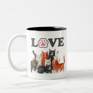 かわいい猫のピエロイラストレーションとLOVE ツートーンマグカップ