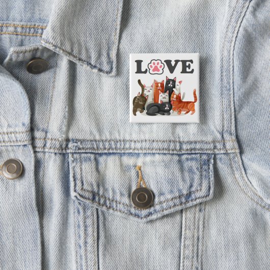 かわいい猫のピエロイラストレーションとLOVE 缶バッジ (インサイチュ)