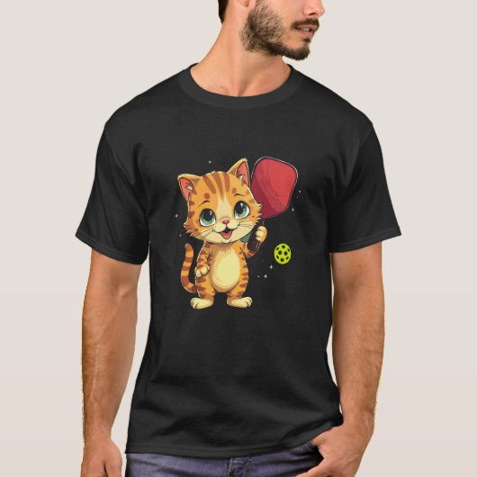 かわいい猫のピックルボール Tシャツ (正面)