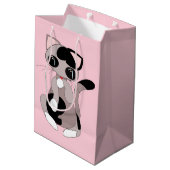 かわいい猫のピンクのギフトバッグ ミディアムペーパーバッグ (裏面アングル)