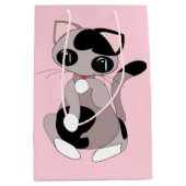 かわいい猫のピンクのギフトバッグ ミディアムペーパーバッグ (正面)