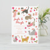 かわいい猫のピンクのクリスマスパーティー招待状 招待状 (スタンド正面)