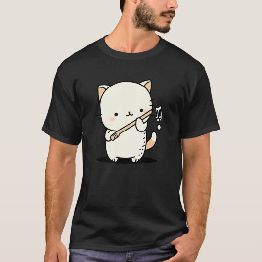 かわいい猫のフルート奏者 Tシャツ (正面)