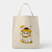 かわいい猫のプリン帽子ハロー可愛いアート トートバッグ (裏面)