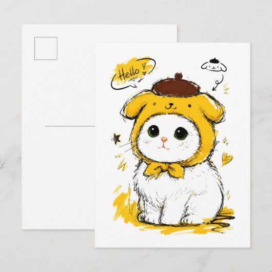 かわいい猫のプリン帽子ハロー可愛いアート ポストカード (正面/裏面)