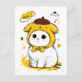 かわいい猫のプリン帽子ハロー可愛いアート ポストカード (正面)
