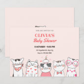 かわいい猫のベビーシャワー 招待状 (正面/裏面)