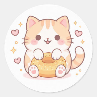 かわいい猫のベーグル ラウンドシール