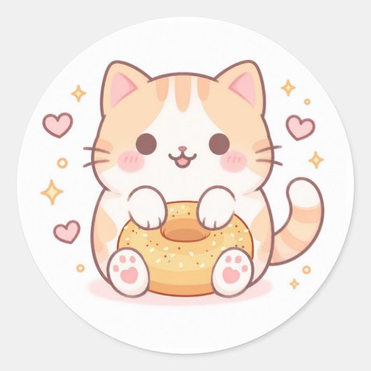 かわいい猫のベーグル ラウンドシール (正面)