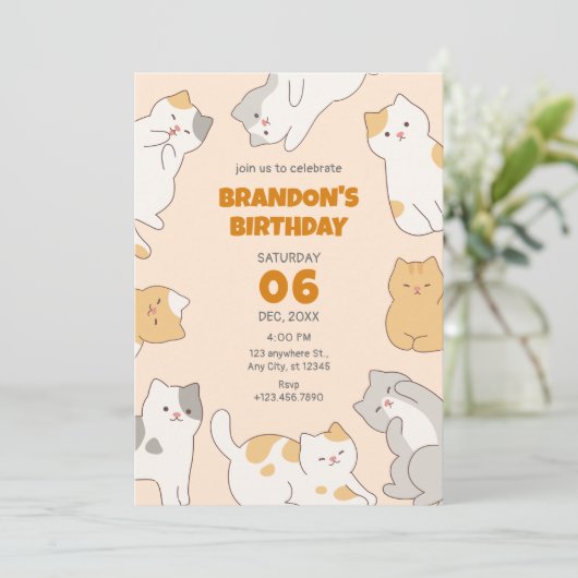かわいい猫のペットの誕生日 招待状 (スタンド正面)