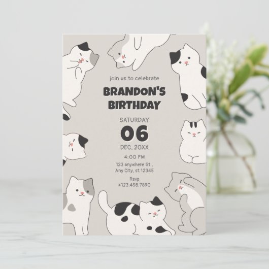かわいい猫のペットの誕生日 招待状 (スタンド正面)
