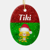 かわいい猫のペット名クリスマス セラミックオーナメント (裏面)