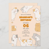 かわいい猫のペット誕生日 招待状 (正面/裏面)