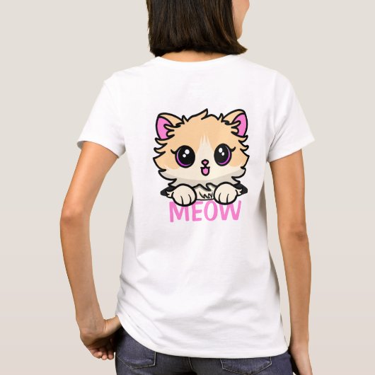 かわいい猫のポケットTシャツ Tシャツ (裏面)
