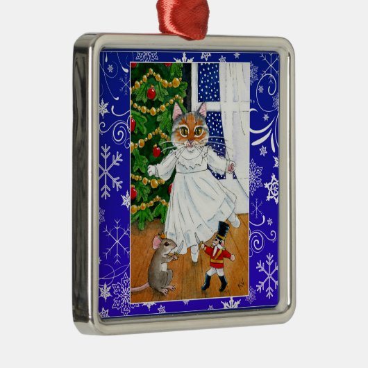 かわいい猫のマウスのくるみ割りのバレエの雪のオーナメント メタルオーナメント (右)