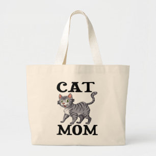 かわいい猫のママ グレー+タビー+トラ猫のギフト ラージトートバッグ