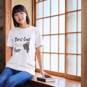 かわいい猫のママ ピンクのリボン かわいいデザイン Tシャツ