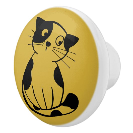 かわいい猫のマークのセラミックノブ（キャビネット用） セラミックノブ (右)