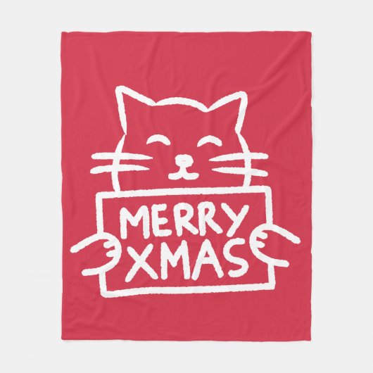かわいい猫のメリークリスマス フリースブランケット (正面)