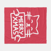 かわいい猫のメリークリスマス フリースブランケット (正面(横))