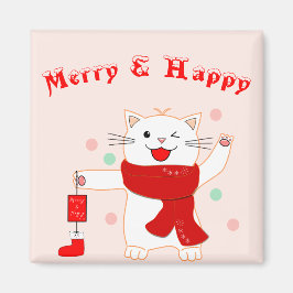 かわいい猫のメリーハッピー | かわいいクリスマスマグネット マグネット