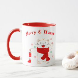 かわいい猫のメリーハッピー | かわいいクリスマスマグ マグカップ