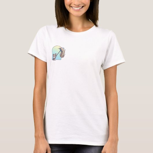 かわいい猫のモップ掛けイラスト Tシャツ (正面)