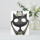 かわいい猫のモノクロ画 ポストカード (スタンド正面)