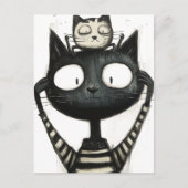 かわいい猫のモノクロ画 ポストカード (正面)