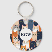 かわいい猫のモノグラム キーホルダー (正面)