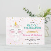 かわいい猫のユニコーンパーティの招待状 シーズンカード (スタンド正面)