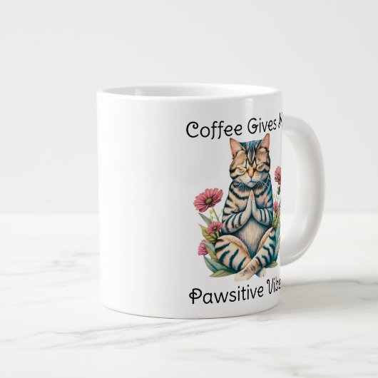 かわいい猫のヨガポーズ瞑想面白い猫の名言 ジャンボコーヒーマグカップ (正面右)