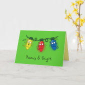 かわいい猫のライト クリスマスに最適なMeowy and Bright カード (黄色い花)