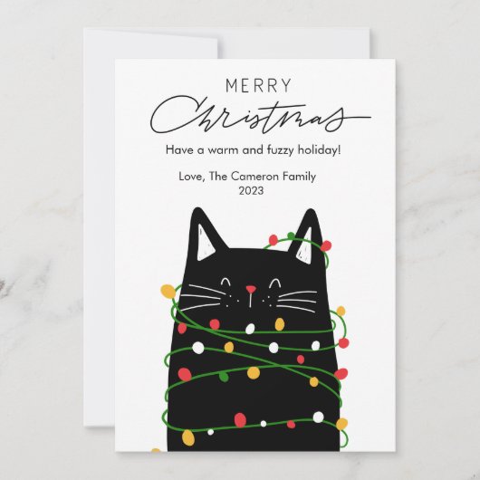 かわいい猫のライト ペット愛好家のクリスマス フラット シーズンカード (正面)