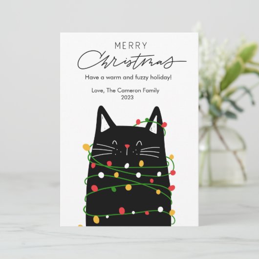 かわいい猫のライト ペット愛好家のクリスマス フラット シーズンカード (スタンド正面)