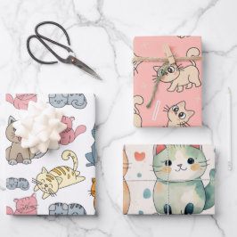 かわいい猫のラッピング紙、猫のギフトラッピング、猫 ラッピングペーパーシート
