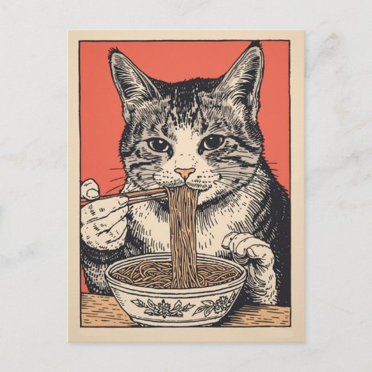 かわいい猫のラーメン日本語デザイン ポストカード (正面)